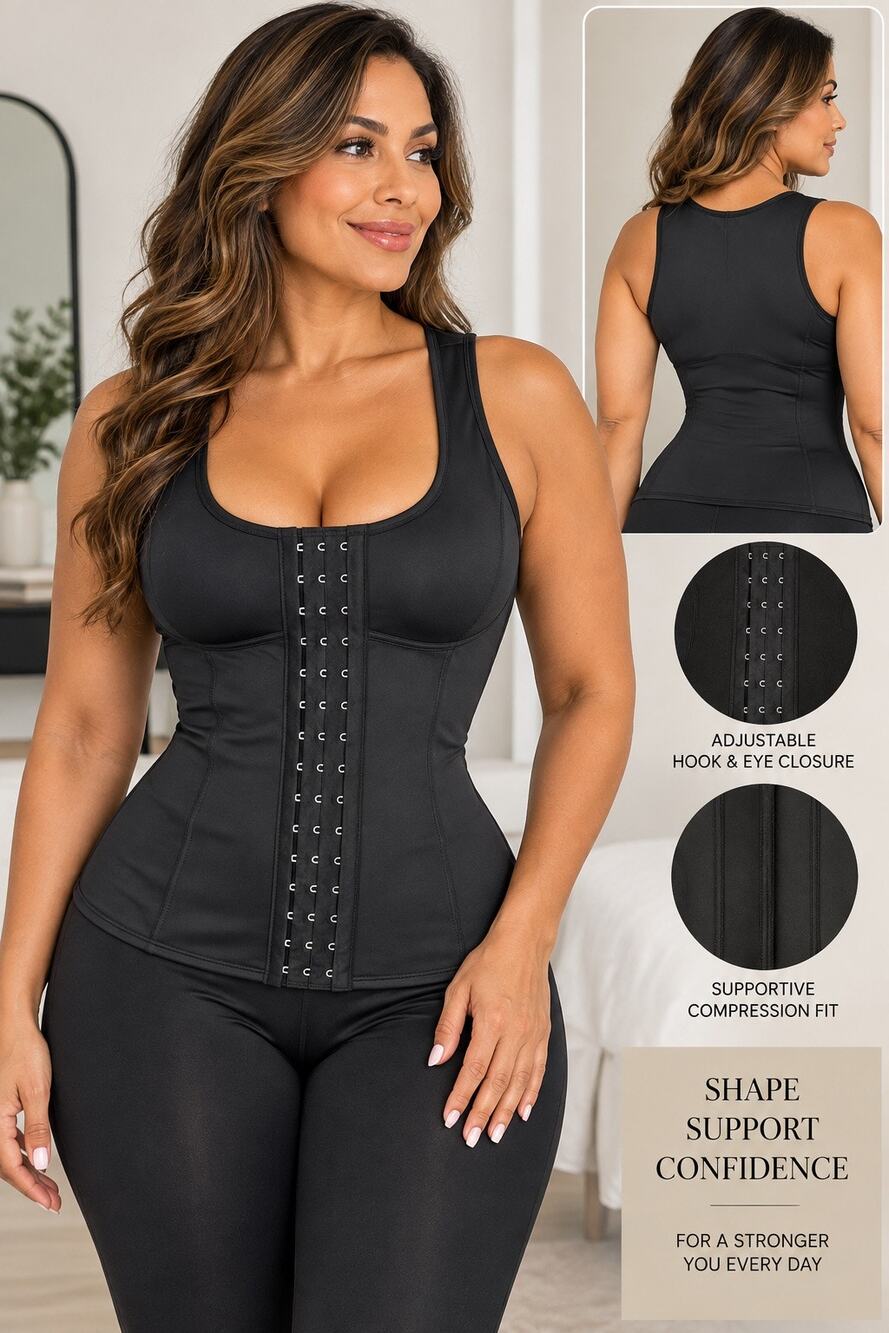 Black Vest Waist Trainer Corset Hook Eye Compression Shapewear Tummy Control
